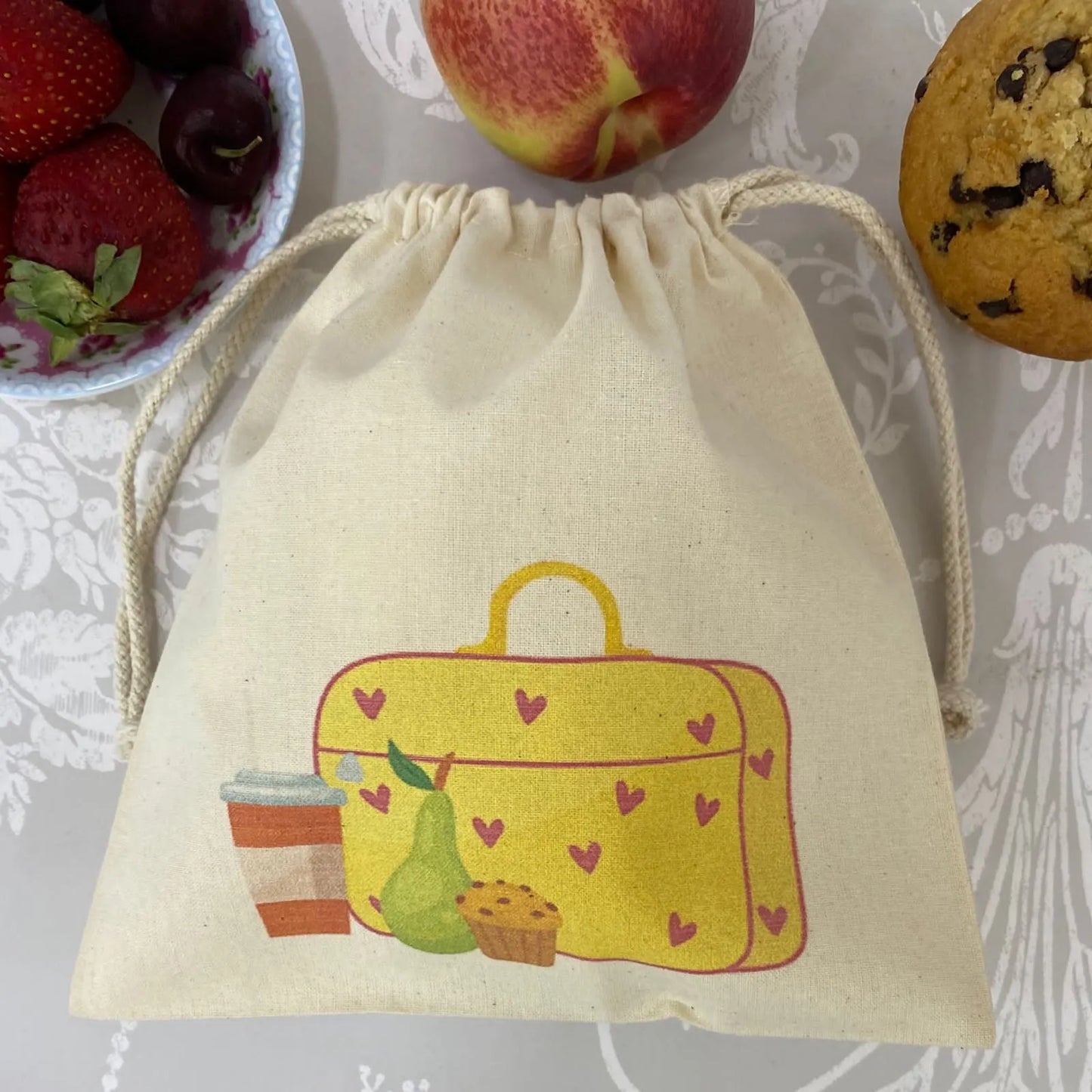 Bolsita de colación estampada lonchera amarilla