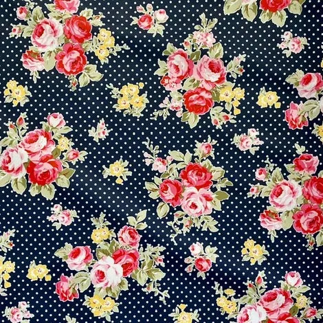 Hule azul puntos y flores