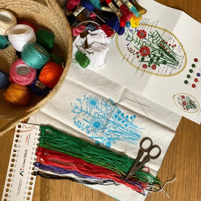 Kit de bordado ovalado flores rojas