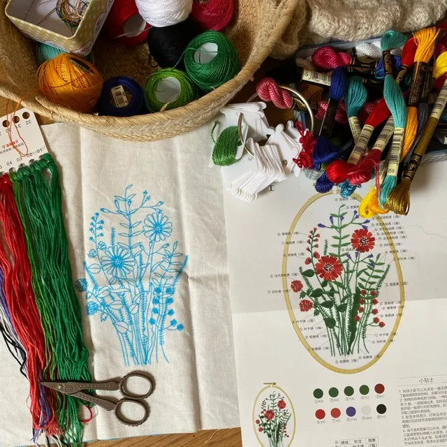 Kit de bordado ovalado flores rojas