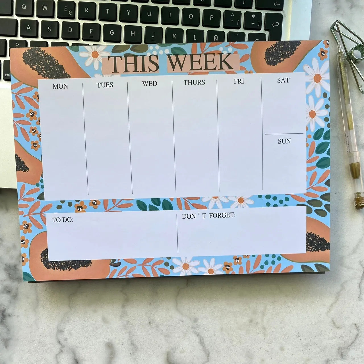 Planificador semanal flores celeste