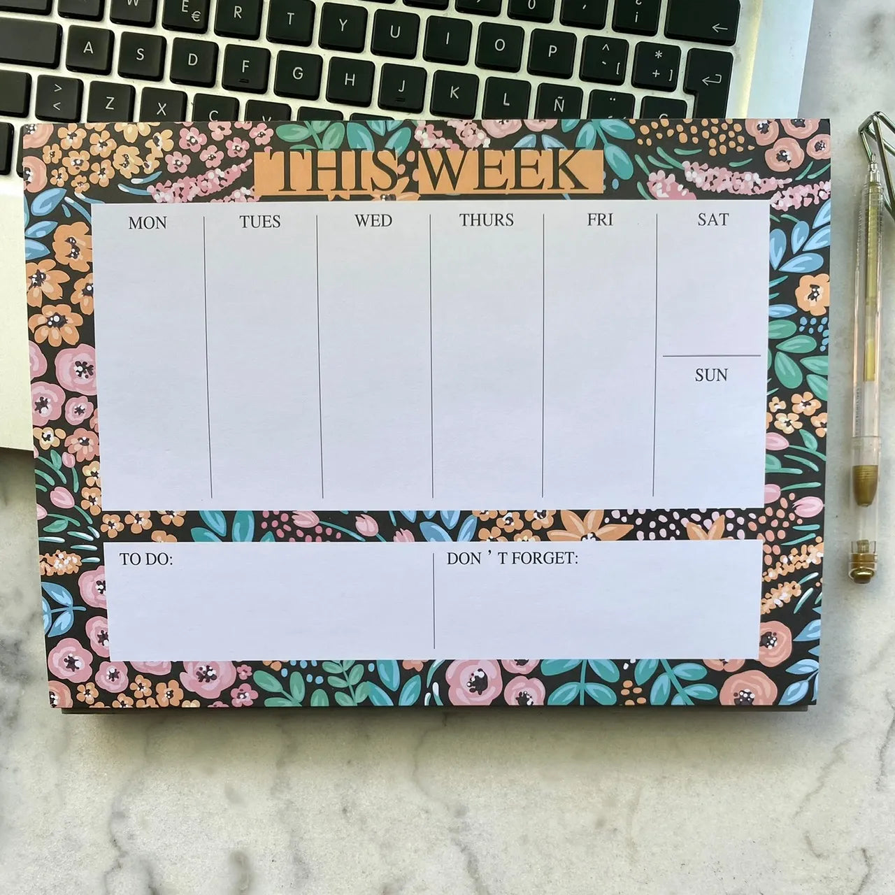 Planificador semanal flores negro
