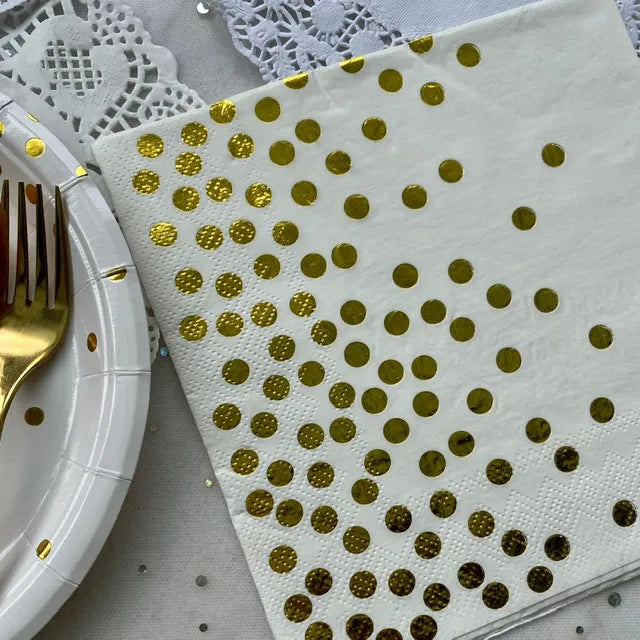 Servilletas papel blancas puntos dorados