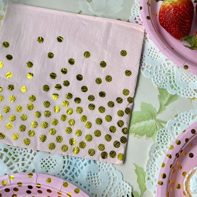 Servilletas papel rosadas puntos dorados