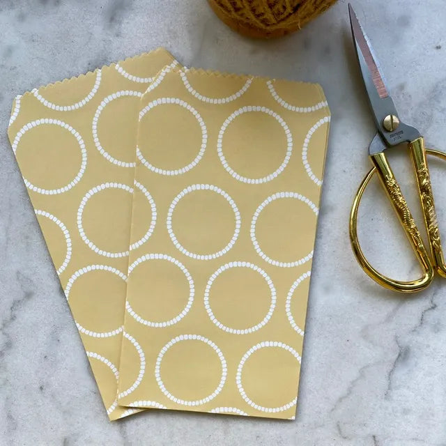 Set 5 bolsitas papel diseño amarillo círculos