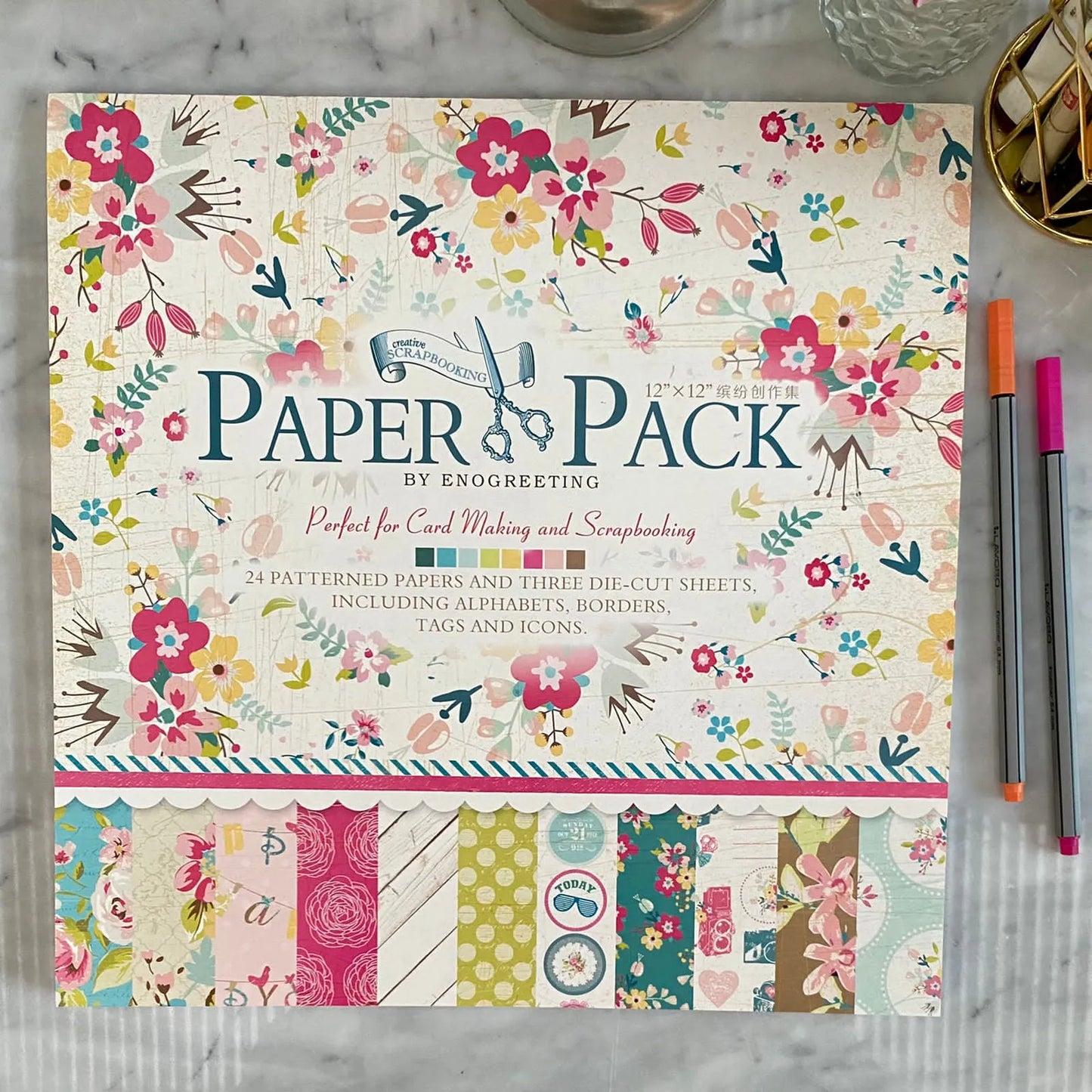 Set papeles L diseños flores