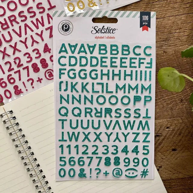 Stickers letras brillantinas verdes