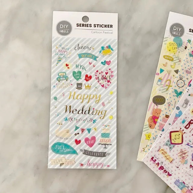Stickers happy wedding dorado