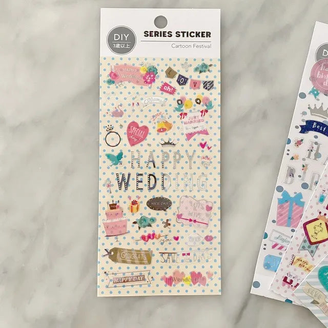 Stickers happy wedding plateado