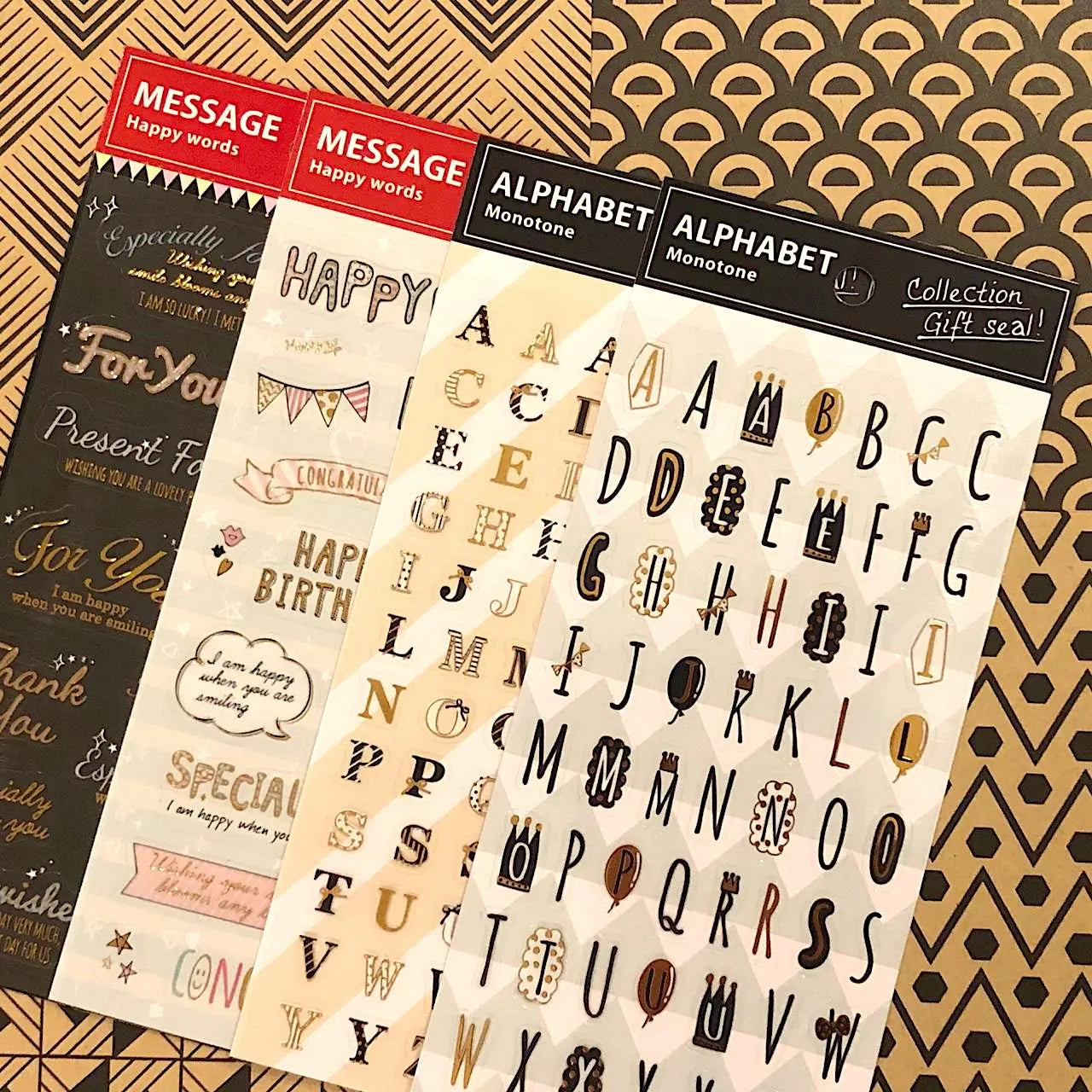 Stickers letras y frases doradas