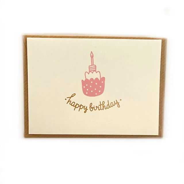 Tarjeta blanca y dorada vela birthday
