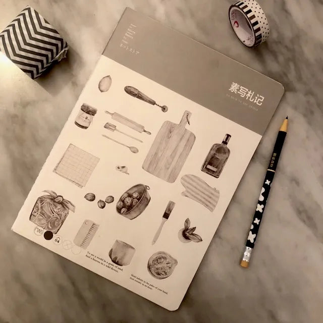 Cuaderno dibujos blanco y negro cocina