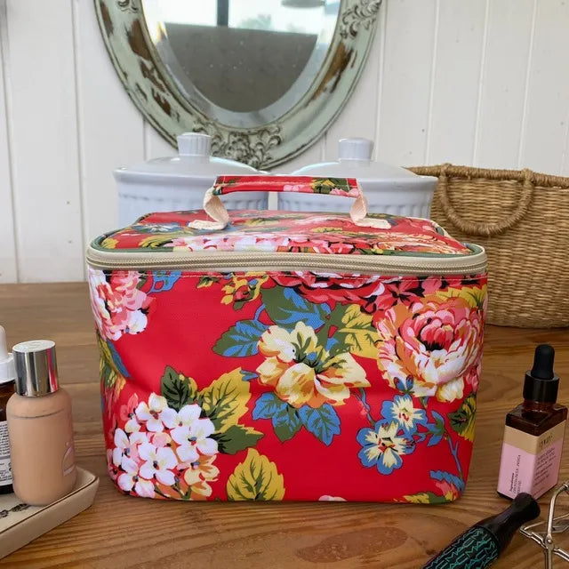 Neceser rectangular rojo flores