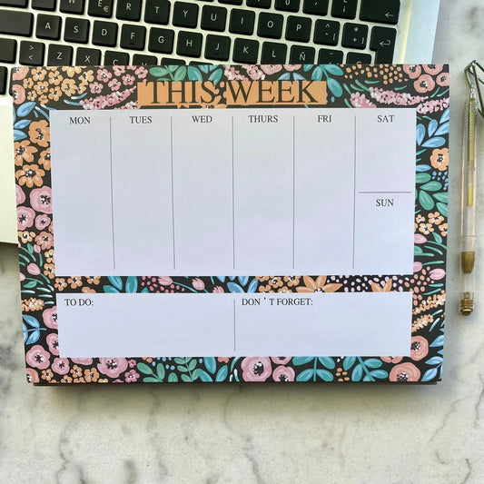 Planificador semanal flores negro