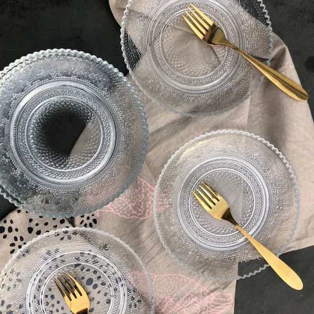 Set 6 platos vidrio encaje XS