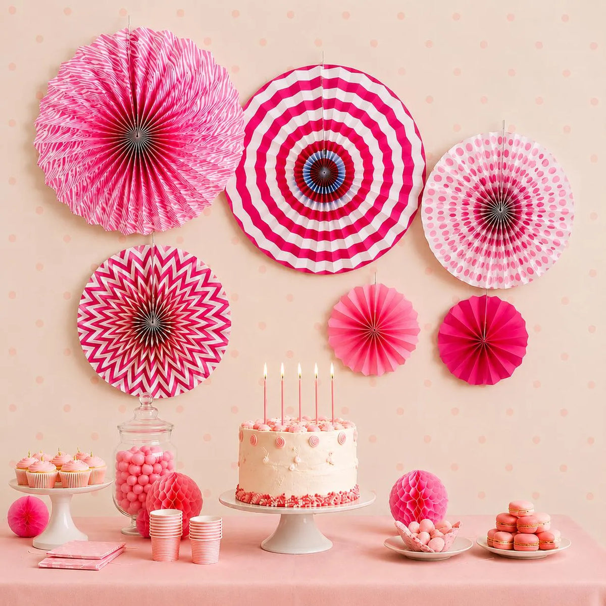 Set 6 abanicos rosados