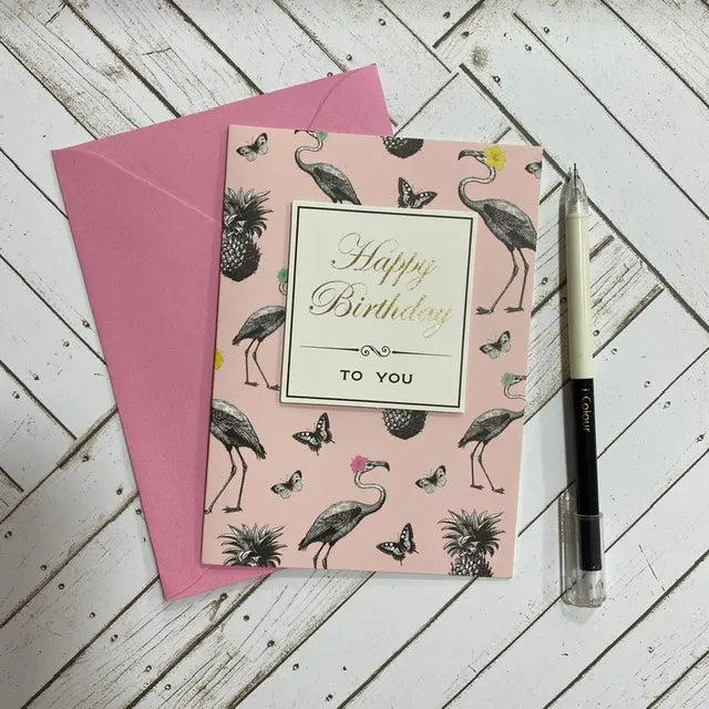 Tarjeta diseño con sobre M flamencos